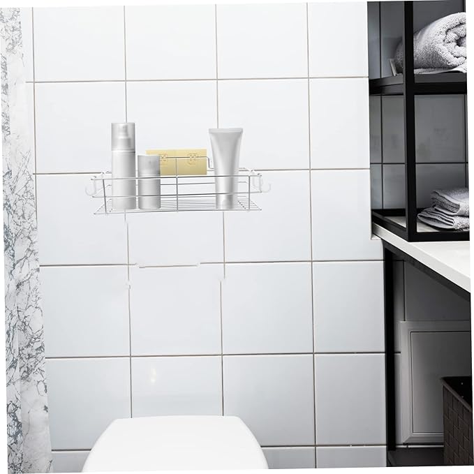 BESTYASH Wall Mounted Storage Rack Premium Stainless Steel Shelf for Bathroom Kitchen Punch Design for Organizing Toiletries Shampoo and Items for Maximum