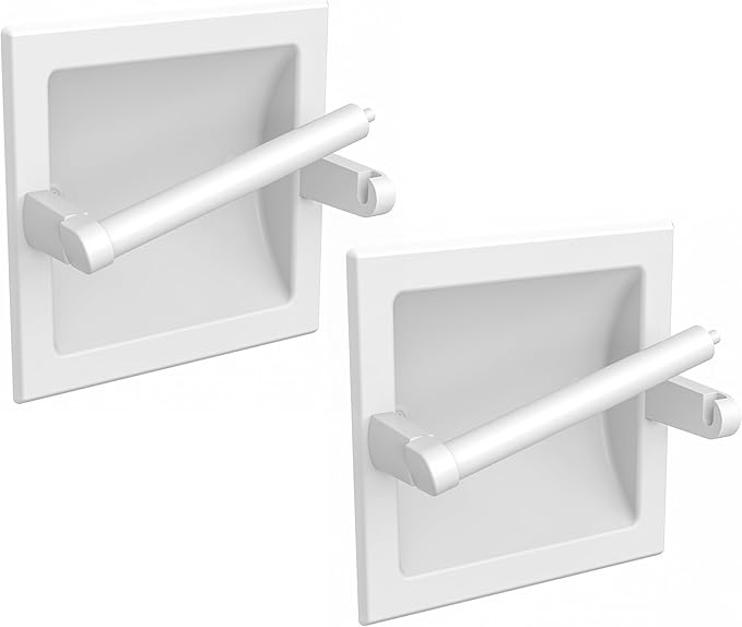 Recessed Toilet Paper Holder for Regular Rolls White 2 Pack, Pivoting Toilet Paper Holder Wall Mount Made of Metal, in Wall Toilet Paper Holders for Bathroom