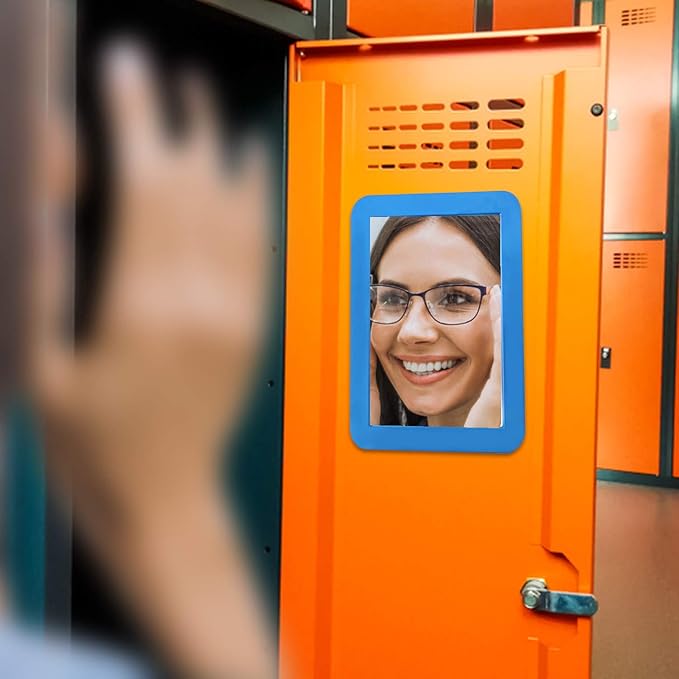 Locker Mirror Magnetic for Boys or Girls Locker, Blue 5" x 7" - Real Glass Magnetic Mirror for School Locker, Office, Home