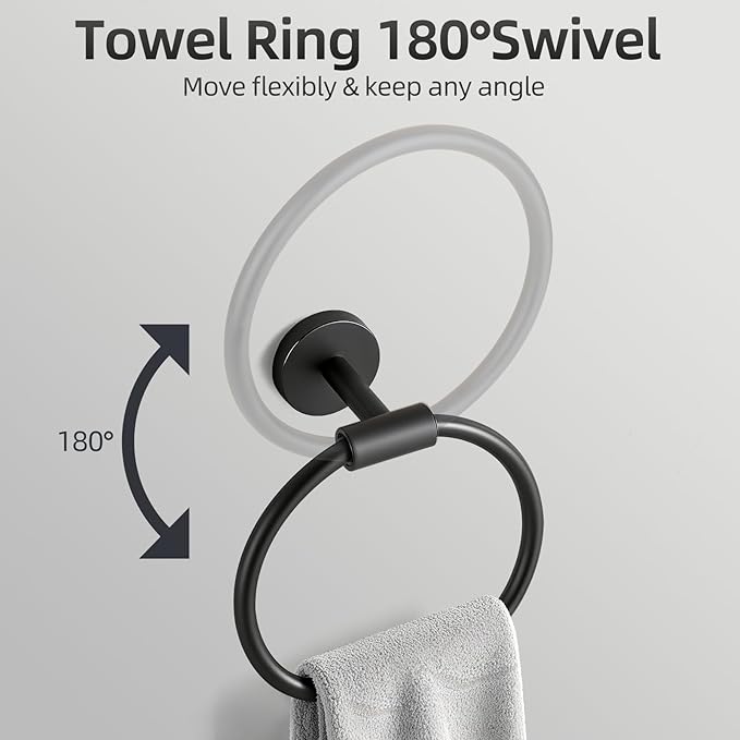 Bathroom Hardware Accessories Set 10 PCS, Matte Black Bathroom Towel Bar Racks Set, SUS304 Stainless Steel Bathroom Fixture Set, 19in Towel Bar Bathroom, Toilet Paper Holder, Towel Hooks, Towel Ring