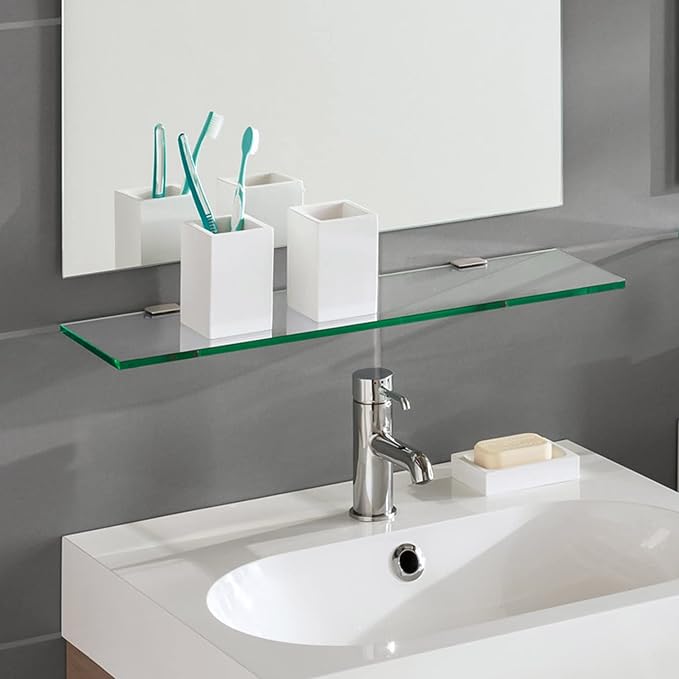 Fab Glass and Mirror Glass Shelves Cut to Size - 3/8" Thick Flat Edge - Wall Mounted Tempered Glass Floating Shelves - Storage Organizer for Bathroom Kitchen