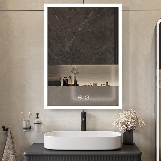 LED Medicine Cabinet with Light,20×28inch,Recess Mirror Cabinet for Bathroom,3 Color,Dimmable,Demister,Detachable Side Plate,Recess Mount or Surface Mount