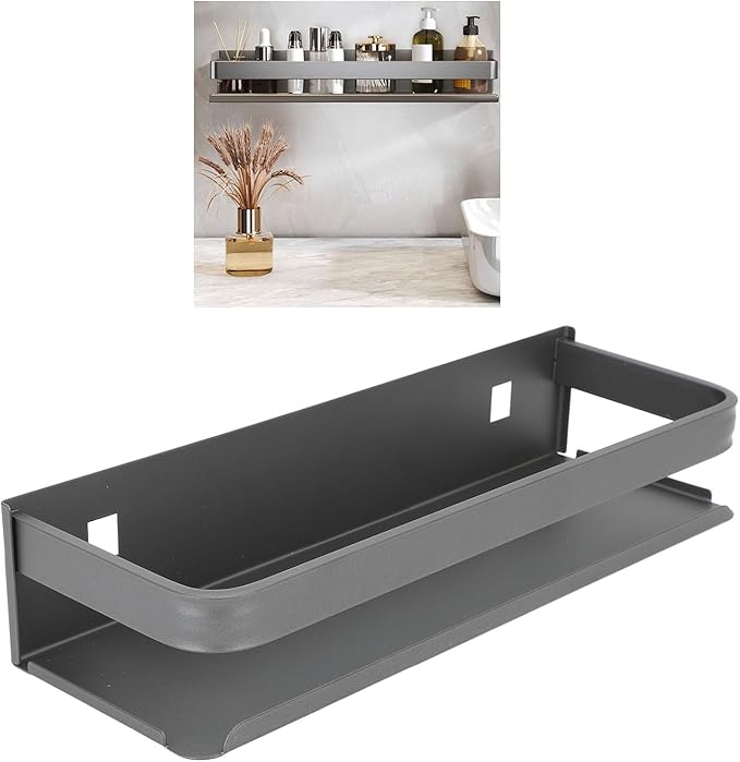 TANIQIACA Simple Aesthetic Wall Mounted Bathroom Rack, Multifunctional Floating Shelves for Bathroom Kitchen Storage, Sturdy Stainless Steel, Large Capacity, Strong Adhesive, No Drill Insta (30cm)