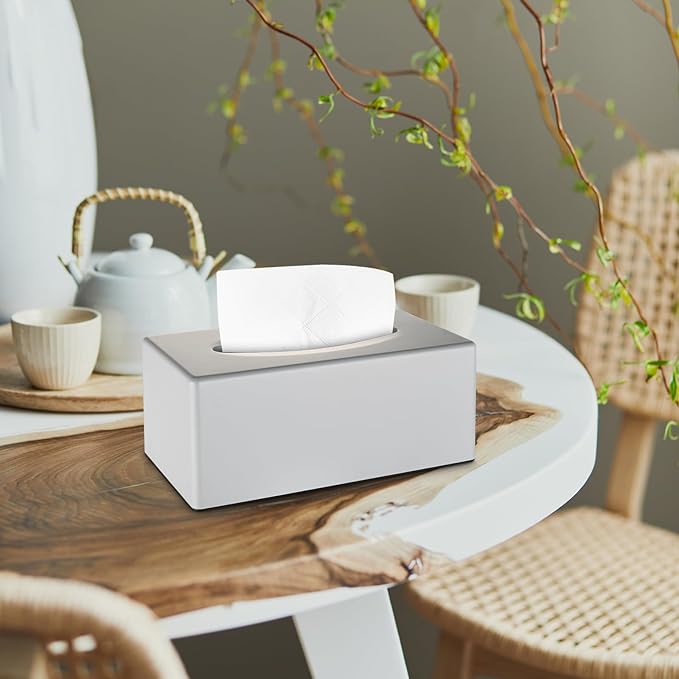 Y-in Hand Tissue Box Cover, Rectangular Facial Tissue Holder with Bottom, Decorative Storage Box for Bathroom Vanity, Toilet Tank, Car, Dressers, Night Stand, Rv, Parlors and Offices - Grey