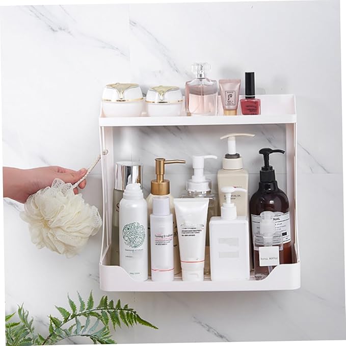PRETYZOOM Space-saving Double Layer Bathroom Shelves Wall Mounted Storage Rack Punch for Bathroom Kitchen Living Room