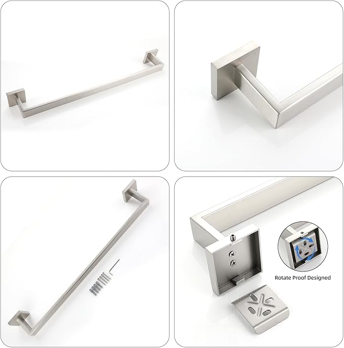 Bathroom Towel Bar Set, 23.6 Inch Wall Mounted Rack, 304 Stainless Steel, D-Shape, 2-Piece Set (Brushed Finish)