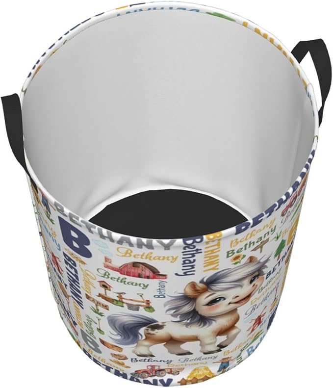 Personalized Farm Horse Laundry Basket For Baby Kids Boys Girls Adult Custom Hamper Basket With Name For Bathroom Bedrooms Collapsible Baby Laundry Basket, Dirty Clothes Hamper With Handles