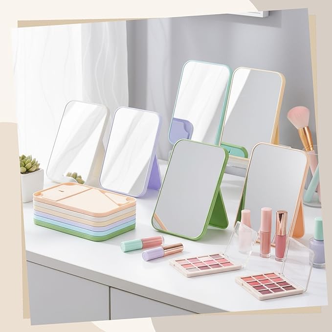 Cinnvoice 24 Pack Desktop Makeup Mirror Bulk 90° Adjustable Portable 8" Vanity Table Mirror with Stand, Folding Travel for Makeup Party Spa Party, Women, Cosmetics Personal Beauty (Light Colors)