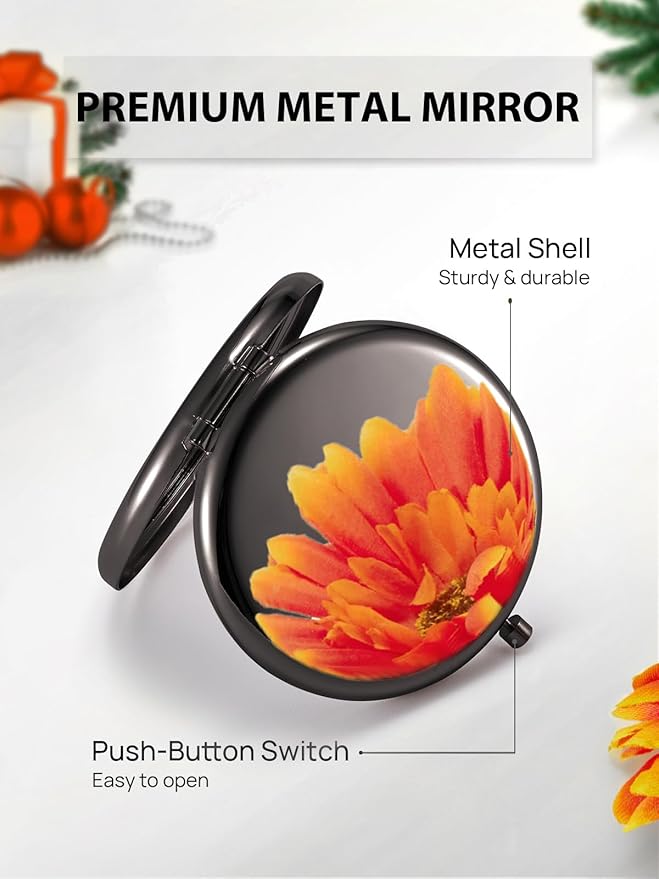 Compact Mirror Bulk, Pack of 24 Double-Sided 1X/2X Magnifying Metal Makeup Mirrors(Round, Onyx Black)