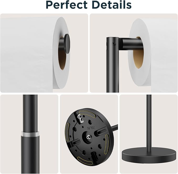 FORIOUS Toilet Paper Holder Stand Adjustable, Stainless Steel Freestanding Toilet Paper Holder with Storage, Bathroom Tissue Roll Stand Storage for 4 Rolls, Matte Black (Pack of 2)