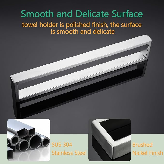 Miyili Bathroom Hand Towel Holder SUS 304 Stainless Steel 15-3/4 Inch Kitchen Towel Bar Wall Mounted, D03N40