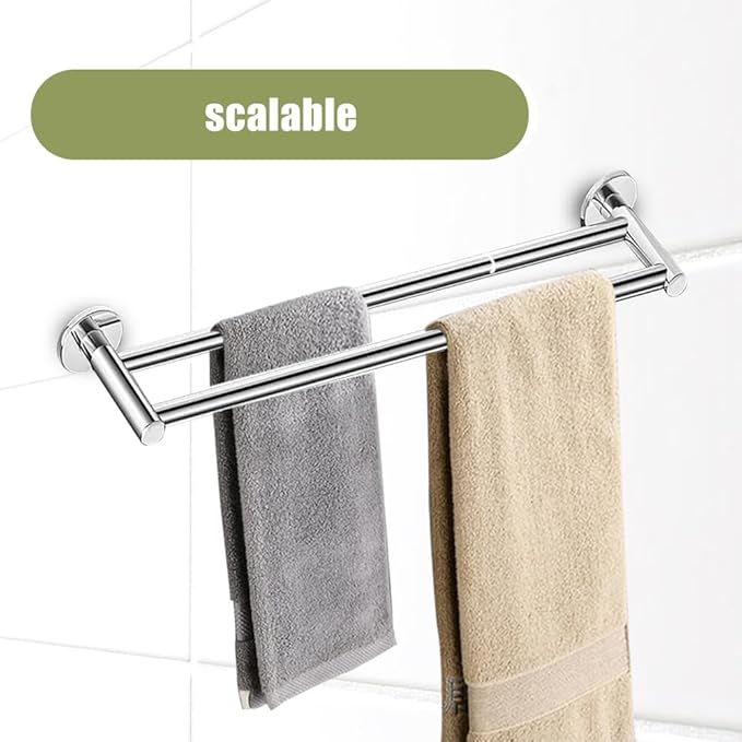 Retractable #304 Stainless Steel Towel Bar, Single bar or Double bar Optional,Adjustable Length from 16 inches to 28.9 Inches (Chrome, Double Towel bar)