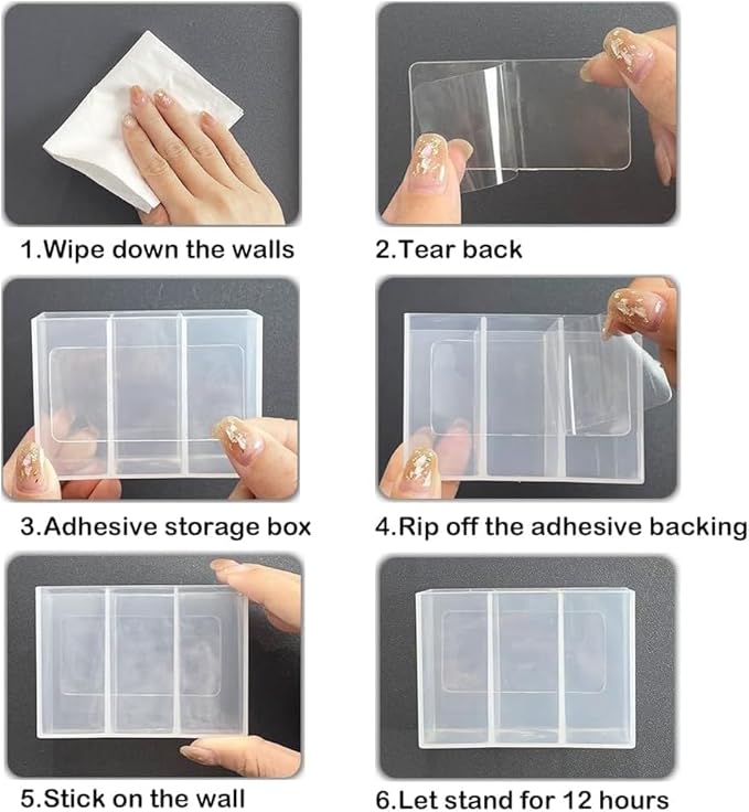 Mini Wall Mount Storage Box, 6 Compartment Transparent Plastic Makeup Brush Lipstick Holder Self-Adhesive Pen Holder Makeup Organizer for Home Office..