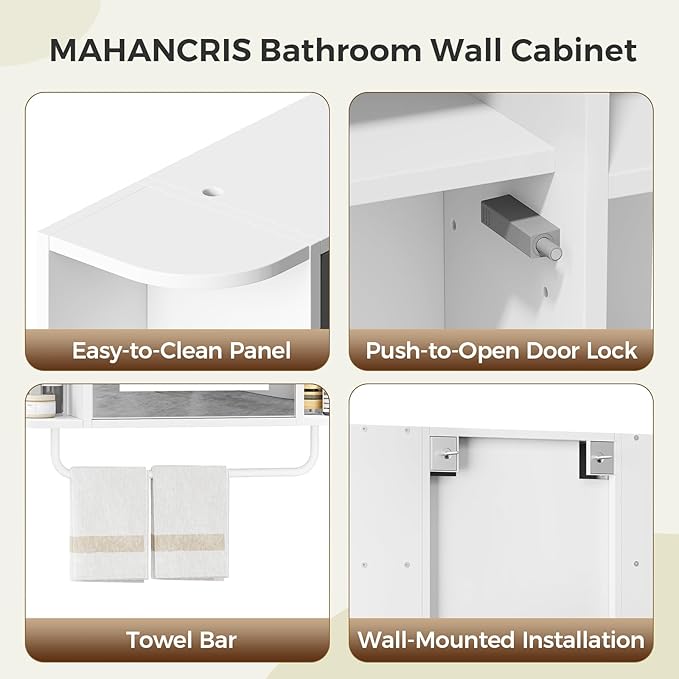 Bathroom Wall Cabinet with Mirror, Mirrored Medicine Cabinet with 3 Colors LED Light and 4 Open Shelves, Wall Mounted Over Toilet Storage Cabinets with Adjustable Shelf, 21.7"L x 6.7"W x 18.1"H, White