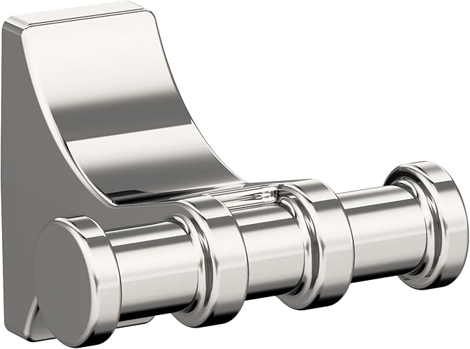 Amerock BH36050PN | Polished Nickel Double Robe Hook | 2-15/16 in. (75 mm) Length Towel Holder | Davenport | Towel Hook for Bathroom | Bathroom Hardware | Bath Accessories