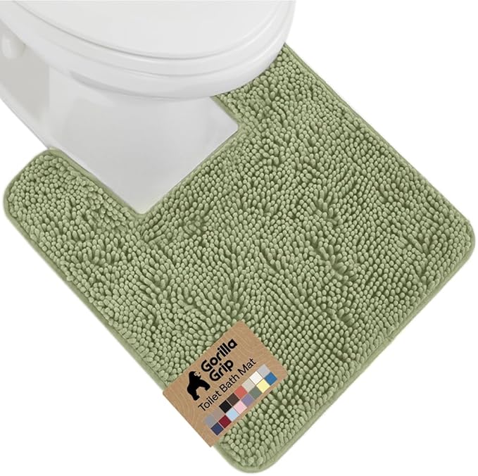 GORILLA GRIP Plush Absorbent Shaggy Chenille Bath Rug Mat for Square Toilet Base with Rubber Backing, Machine Washable Rugs, Soft Microfiber Contour Mats for Toilets, Bathroom Decor, Sage