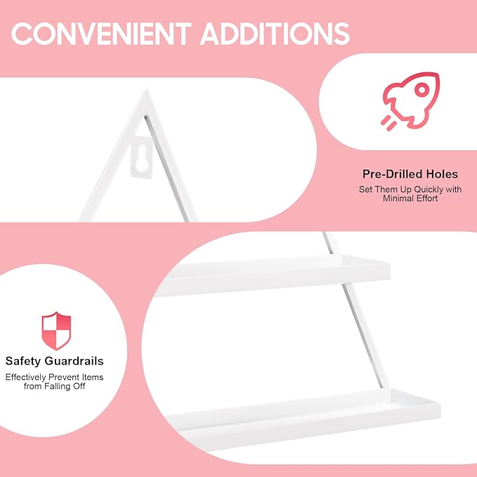Elegant Gold Wall Mounted Nail Polish Rack - Set of 6 Triangular Cosmetic Display Shelves for Essential Oil Bottles, Organize Your Lipsticks and Perfumes in Style at Home or Salon (White)