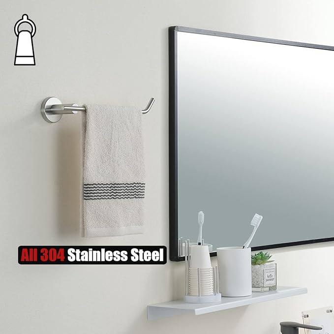 JQK Bath Hardware Towel Bar Accessory Set, 5-Piece Bathroom Accessories Fixtures Set Brushed Finished Wall Mount Includes 24" Towel Bar, 9" Hand Towel Bar, Toilet Paper Holder, Robe Hook x2, BAS105-BN