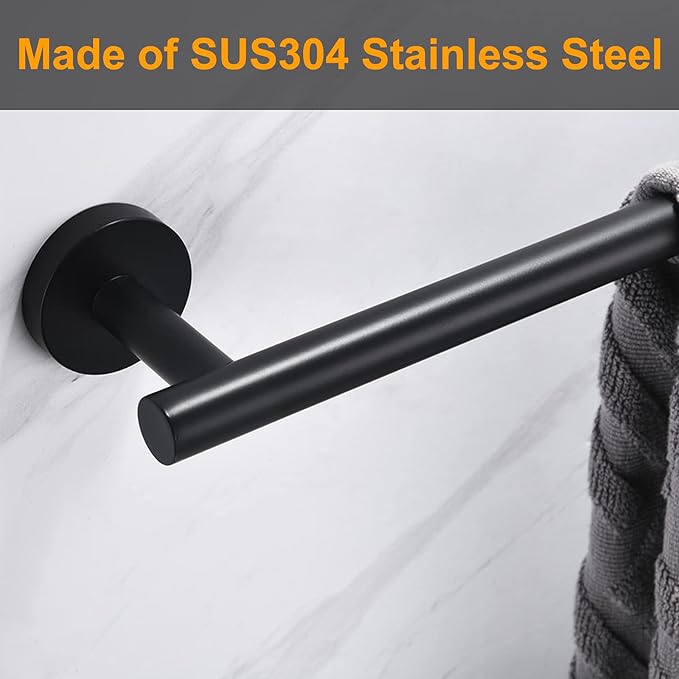 Nolimas Matte Black Bath Hand Towel Bar Single Bars Towel Rack Rod Classic Wall Mounted Stainless Steel Bathroom Towel Bar Toilet Kitchen Towel Shelf Single Layer,12inch