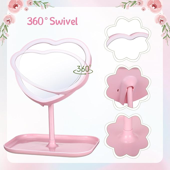 8 Pcs Spa Party Supplies 8 Heart Shaped Mirror Spa Party Mirror for Girls Sleepover Party Favors Makeup Mirror for Spa Party Sleepover Party Slumber Birthday Party Favor, Pink