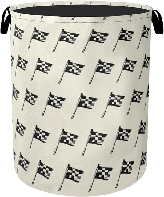Racing Flag Foldable Canvas Laundry Basket with Handles - Toy Organizer, Heavy Duty for Home，Bedroom, Dorm, Bathroom