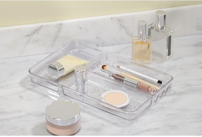 iDesign Rain BPA-Free Plastic Divided Makeup and Cosmetic Organizer Tray for Bathroom, Countertop, Vanity - Medium, 6 Compartment, Clear