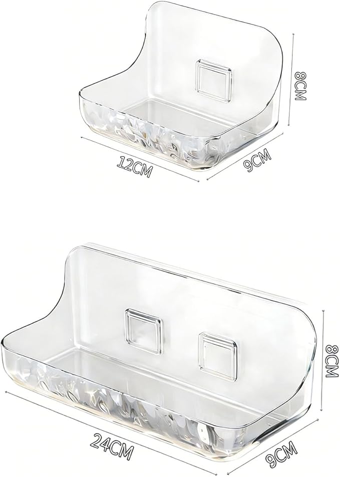 1 Large & 1 Small Acrylic Wall Mounted Storage Organizer, Transparent Bathroom Adhesive, Drill-Free Wall Design with Self-Adhesive Tape, for Bathroom, Vanity & Countertop