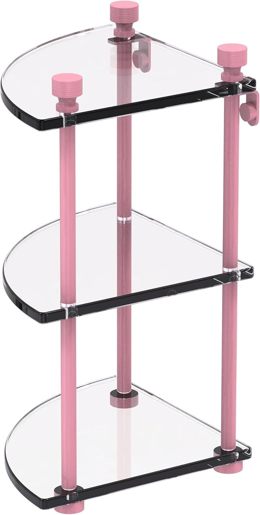 Allied Brass FT-6-PNK Foxtrot Collection Three Tier Corner Glass Shelf, Pink