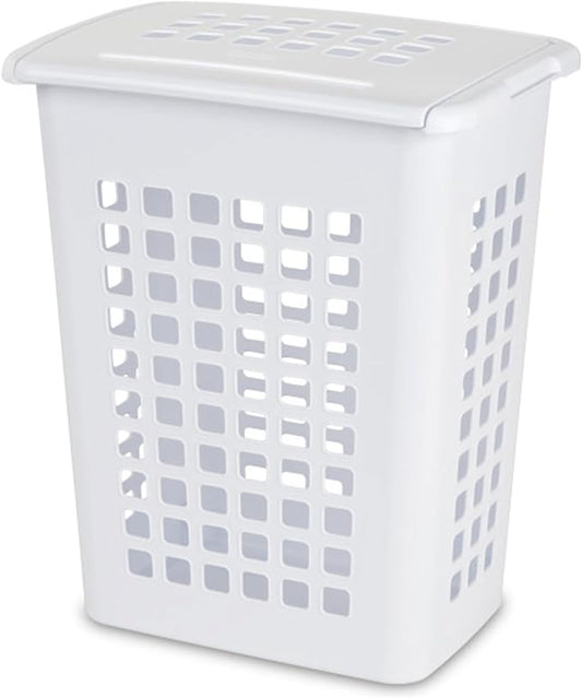 Sterilite Rectangular LiftTop Laundry Hamper with Lid, Handles to Easily Carry Clothes Between the Laundry Room and Bedroom, Plastic, White, 8-Pack