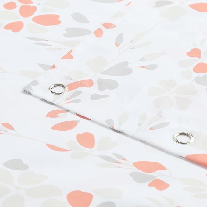Fabric Shower Curtain, Orange and Gray Floral Flower Shower Curtains for Bathroom, Waterproof Bathroom Curtains, 62" W x 72" H