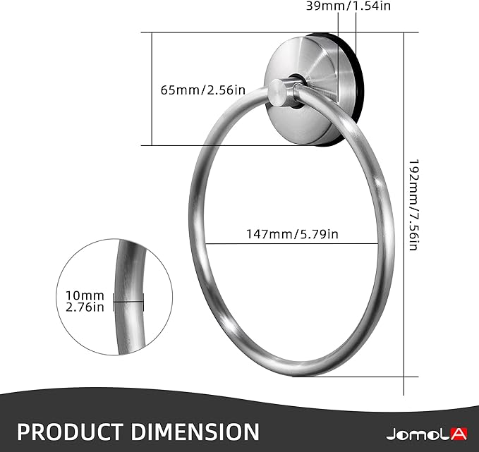 JOMOLA Towel Ring Suction Towel Holder for Bathroom Stainless Steel Kitchen Towel Rail Rack Drill Free Bath Towel Holder Bathroom Accessories Brushed Finish