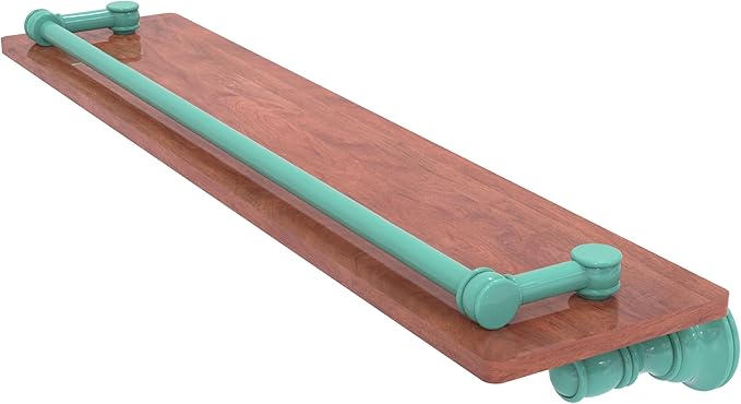 Allied Brass CL-1-22-GAL-IRW-SFG Carolina Collection 22 Inch Wood Shelf with Gallery Rail, Sea Foam Green