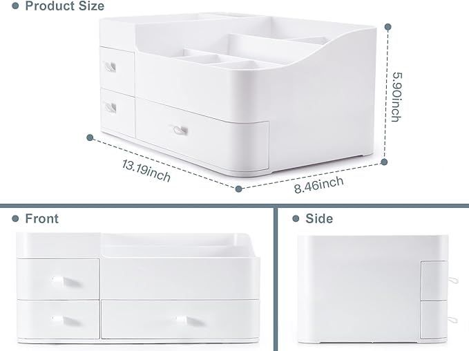 BREIS Makeup Organizer,Large Countertop Skincare Organizers for Vanity, Dresser Bathroom Organization and storage for Cosmetics Brushes Perfume Eyeshadow Lotion Gel Nail Polish Lipstick(White)