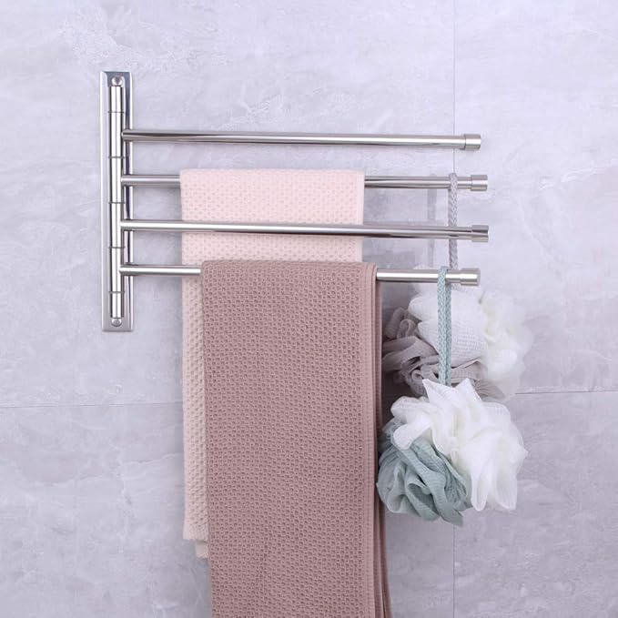 Towel Holder Swing Out Towel Bar Stainless Steel Bathroom Hand Towel Rack 4-Bar Folding Arm Swivel Hanger Wall Mount Polished Finish