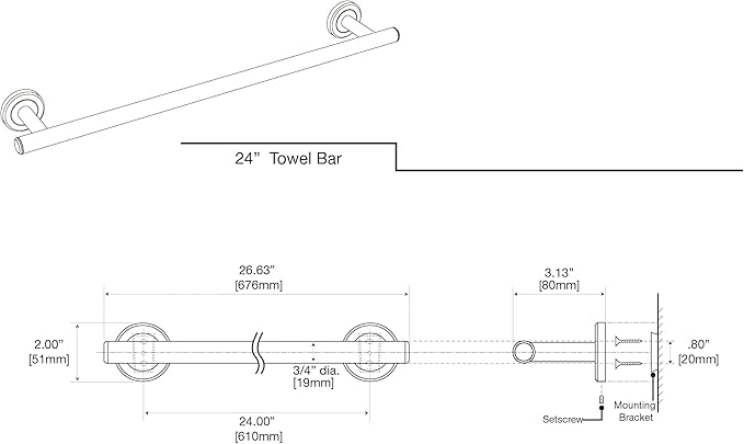 Gatco 4240 Latitude II 24-Inch Towel Bar, Wall Mounted Bathroom Towel Holder, Chrome