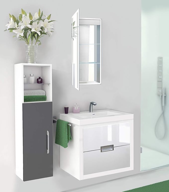 Krugg Kinetic LED Medicine Cabinet| Recessed or Surface Mount Mirror Cabinet w/Dimmer & Defogger (15"x30" Right Hinge)