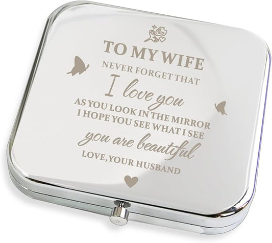 Gifts for Wife from Husband, I Love You Wife Gifts Compact Mirror, Romantic Gifts for Wife Anniversary, Wife Birthday Gifts from Husband for Mothers Day, Wedding, Valentines or Christmas
