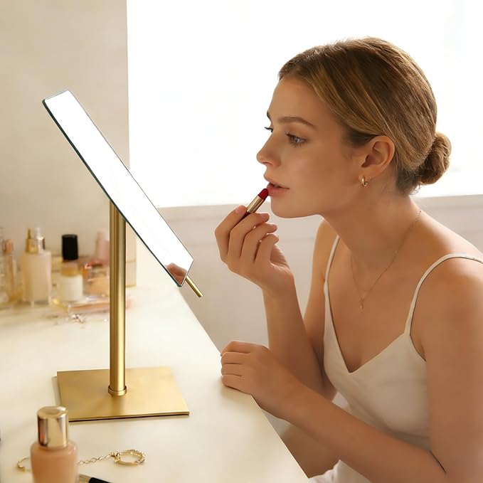Bronze Table Standing Rectangular Vanity Makeup Mirror with 3X Magnification, Highly Adjustable, Crafted from 304 Stainless Steel, for Hotel Bathroom