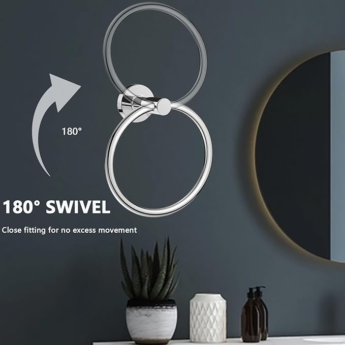 WOOPHEN Hand Towel Ring, Thicken Stainless Steel Bath Towel Holder Modern Round Towel Hanger Wall Mounted for Bathroom, Kitchen (Chrome Finish)