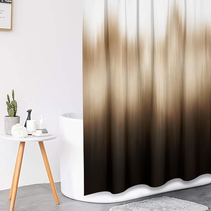 Brown Ombre Shower Curtain Set with Toilet Lid Cover and Non-Slip Rugs for Bathroom, Gradient Modern Simple Abstract Vintage 4 Pcs Shower Curtain, Bathroom Set with with 12 Hooks