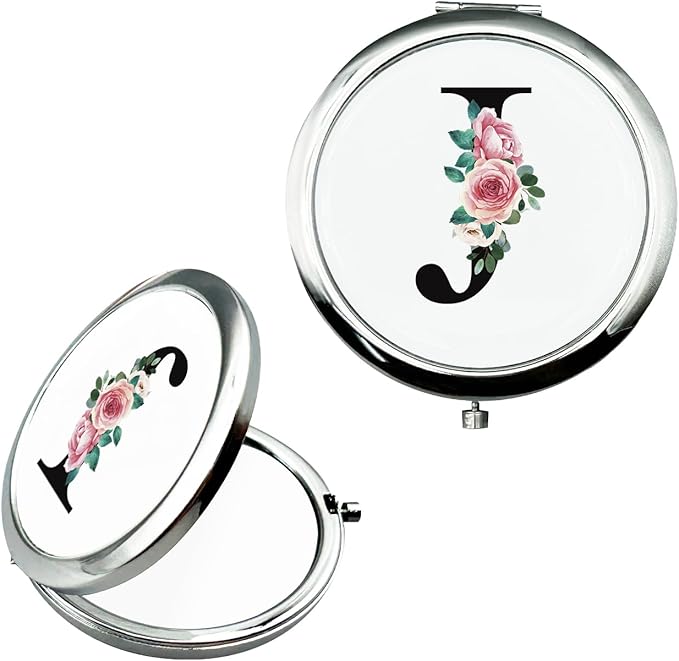 JEKUGOT Monogram Compact Mirror, Personalized Gifts for Women and Girls, Small Pocket Mirror, Personalized Compact Mirrors for Girls, Sister, Wife, Mothers, Birthday Gifts - J