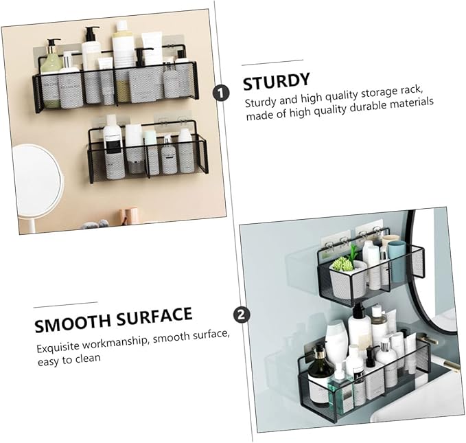 Luxshiny Large Black Wall-Mounted Storage Rack for Home 38CM Iron Cosmetic Organizer No Drill Hanging Shelf for Bathroom and Kitchen Supplies