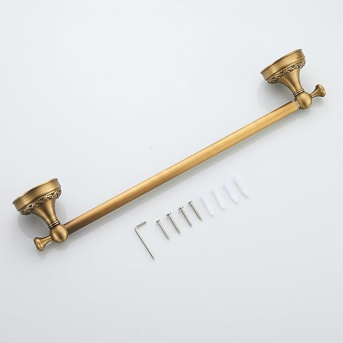 Wall Mounted Bathroom Towel Rack, Towel Bar Adjustable 15.5 to 27.5 Inch Antique Brass Pattern Carving,Brushed Bronze