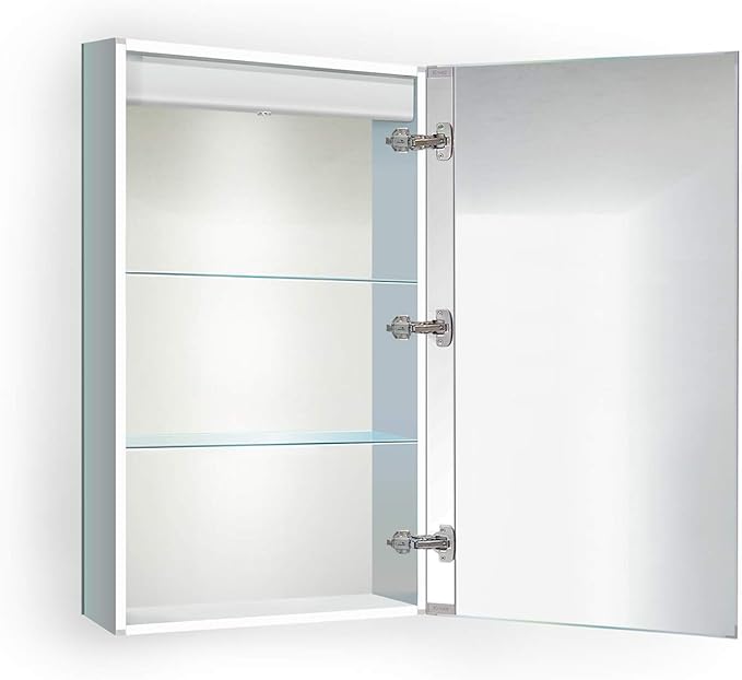 Krugg Kinetic LED Medicine Cabinet| Recessed or Surface Mount Mirror Cabinet w/Dimmer & Defogger (20"x30" Right Hinge)