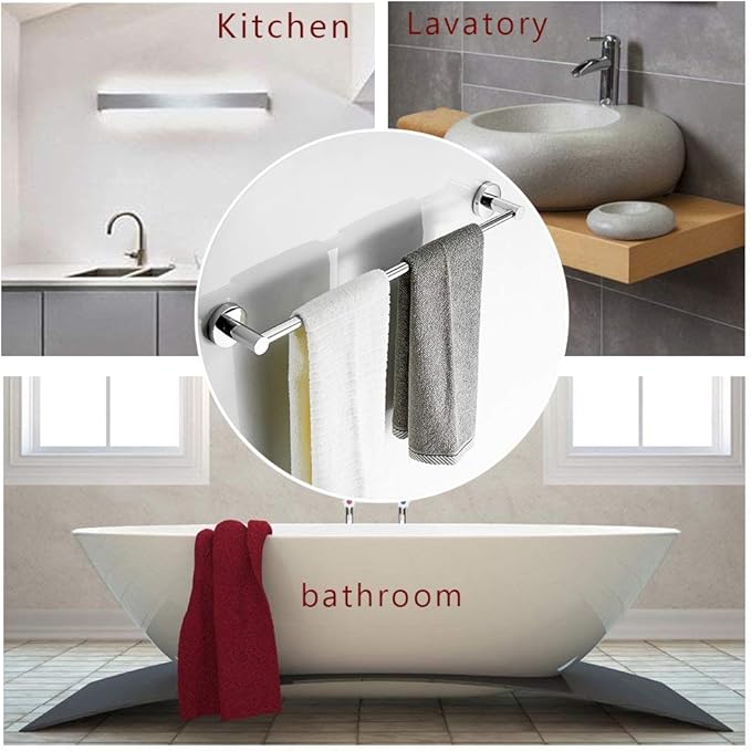 BESy Adjustable 15 to 26 Inch Single Bath Towel Bar Rack for Bathroom Accessories SUS304 Stainless Steel Towel Holder, Wall Mount with Screws Hand Towel Bar Rod Hotel Style, Polished Chrome