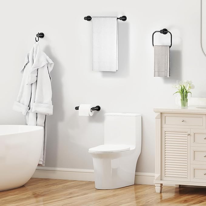 STWWO 4-Pieces Bathroom Hardware Set Black, Stainless Steel 16 Inch Towel Bar Set, Towel Racks for Bathroom Wall Mounted