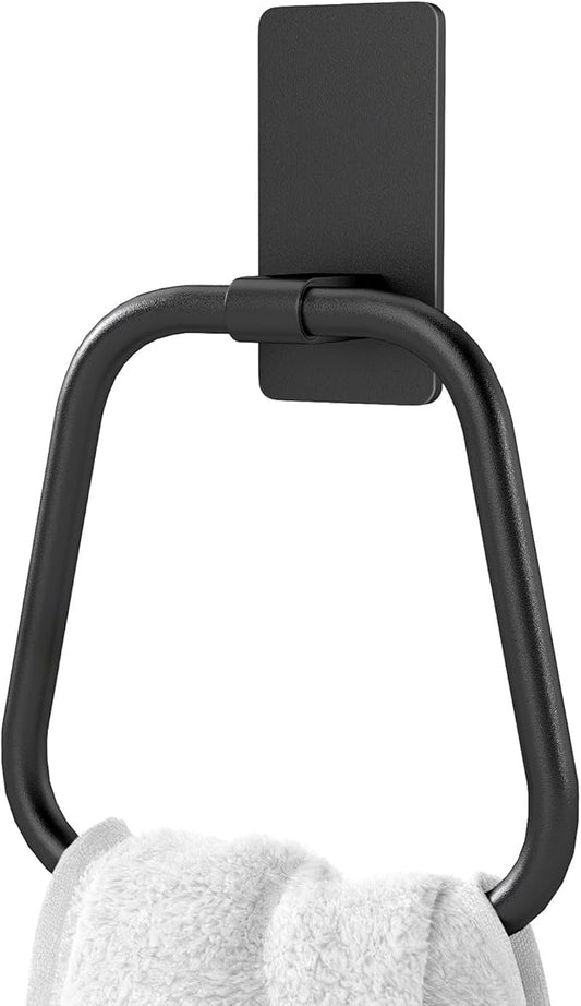 JUYSON Towel Ring, Hand Towel Holder for Bathroom, Adhesive Hand Towel Holder, Adhesive Towel Racks, Wall Mount Towel Hanger for Bathroom, Kitchen, NO Drill Easy to Install(Matte Black)