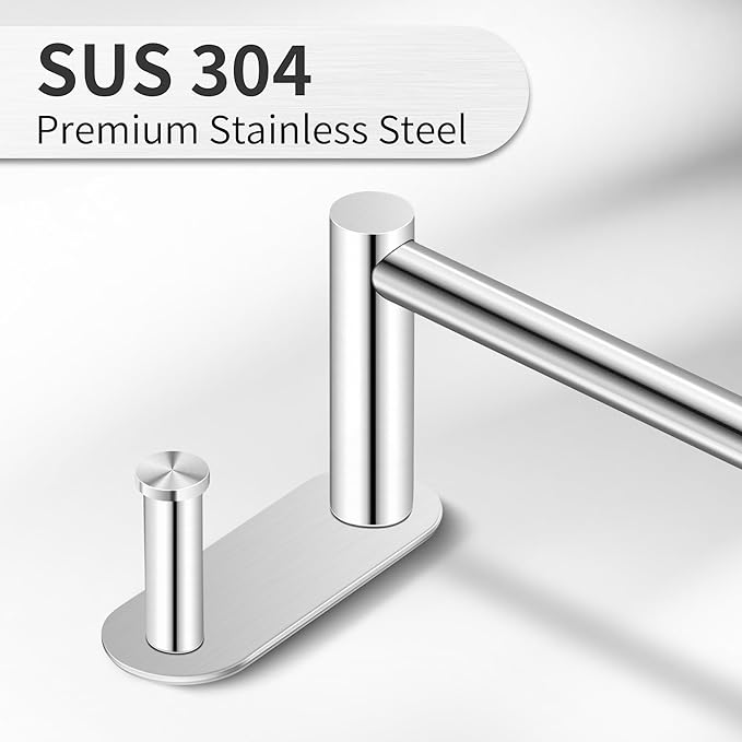 24 Inch Adhesive Towel Bar - Stainless Steel Stick on Towel Rack for Bathroom, No Drilling Towel Holder with 2 Hooks, Brushed Nickel