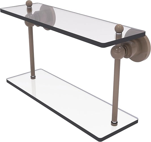 Allied Brass AP-2/16-SHB Astor Place Collection 16 Inch Two Tiered Glass Shelf, Shaded Beige