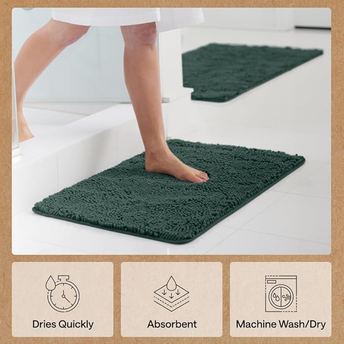 GORILLA GRIP Bath Rug Mat 60x24, Thick Soft Absorbent Chenille, Quick Dry Microfiber Mats, Rubber Backing Washable Shower Floor Rugs, Bathmat Runner, US Designed Bathroom Home Decor Accessories Hunter